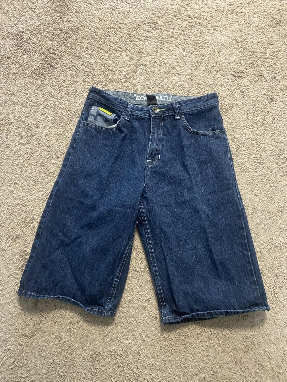 Ecko Unltd Shorts Mens 40 Blue Denim Relaxed Fit Bermuda Embroidered Pockets